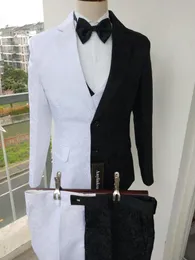 Recently popular White with Black Paisley Groom Tuxedos Groomsmen Mens Suits Wedding/Prom/Dinner Blazer (Jacket+Pants+Vest+Tie) K519