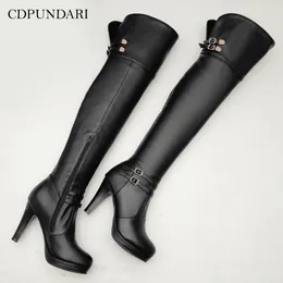 Knee Boots 여성 플랫폼을 통한 Cdpundari 하이힐 허벅지 높은 부츠 겨울 신발 큐어드 섹시한 발톱은 섹시한 사냥개를 잡습니다.
