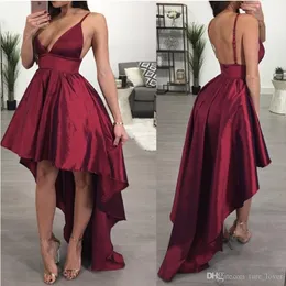 Arabiska afrikanska Bury Dubai Spaghetti Straps Homecoming High Low Satin Tail Dresses Short Prom Dress Graduation Party Wear