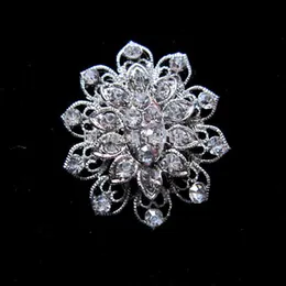 1.4" Silver Plated Rhinestone Crystal Small Flower Design Pin Brooch