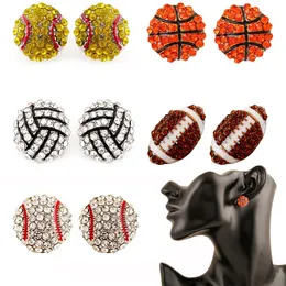 Sports Ball Shape Stud Earrings Charm Crystal Basketball Volleyball Baseball Softball Earrings Women Girl Jewelry Creative Gift