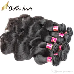 Jungfru brasilianskt mänskligt hårförlängning 10st kroppsvåg hårbuntar väver grossist naturlig svart färg 8-30-tums bellahair