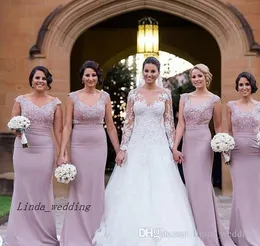 2019 جديد وصول البلد نمط المغبرة الوردي فستان العروسة رخيصة الخامس الرقبة الرباط زين طويل خادمة الشرف بثوب زائد الحجم مخصص