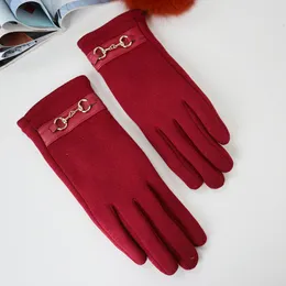 Fashion-warm winter knit touch screen gloves elegant lady outdoor driving full finger mittens thick soft wear comfortable