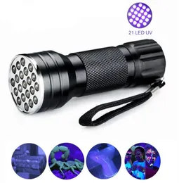 Fioletowy 395nm 21 LED UV Ultra Violet Flashlight Latarka Lampa Lampa Lampa Mini UV Lampa błyskowa do czarnego światła Niewidzialne czarne latarki