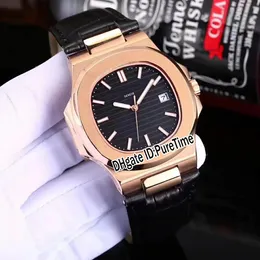 Nowy Classic 5711R Rose Gold Black Texture Dial 40mm A2813 Automatyczny Zegarek Mężczyzna Kalendarz Sportowy Gents Zegarki Skórzane 12 Kolory Purestime