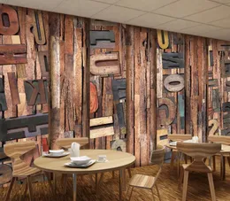 wallpaper for walls 3 d for living room Wooden board 3D English alphabet retro restaurant bar background wall
