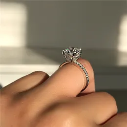 Vecalon Solitaire 925 anel de promessa de prata esterlina com corte almofadado diamante Cz pedra aliança de festa anéis de casamento para mulheres joias de noiva