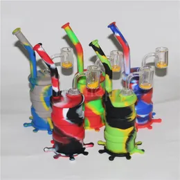 Silicone Barrel Rigs Mini Silikon Rigger Dab Bar Bongs Silikonolja Drumriggar med dubbelvägg termokroma kvarts Banger Nails Rökning Rör