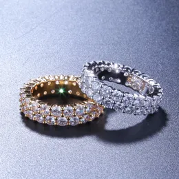 Hip Hop Bling Herren Womens mit seitlichen Steinen Ringe Gold Silber Doppelzeile Zirkon Diamant Engagement Euro Ringe Ringe