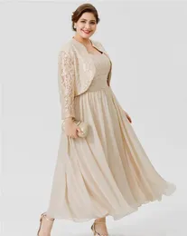 Plus Size 2020 Mutter der Braut Kleider mit Jacken Spitze Perlen Ballkleider Maßgeschneiderte knöchellange A-Linie Hochzeitsgastkleid