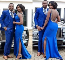 Sexy African Royal Blue Mermaid Prom Dresses Long Jewel Neck Coated Abeso Formale Abito Formale Abito da sera Vestidos de Noiva Ogstuff Custom