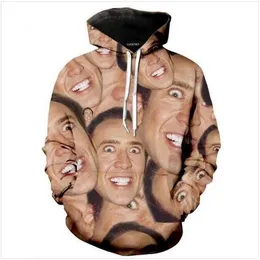 Mens Designer Hoodies for Men Sweatshirt Lovers 3D berömda skådespelare Nicolas Cage Hoodies rockar huva tröjor Tees Clothing WR03