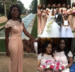 2019 Lekkie Pink Długą Arabską Druhna Sukienka Szyfonowa Kraj Garden Formalny Wedding Party Guest Maid of Honor Gown Plus Size Custom Made