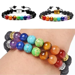 Kvinnor Män Natur Lava Sten Armband Charms Tree of Life 7 Chakra Armband Justerbara Smycken Energi Yoga Beads Fashion Armband