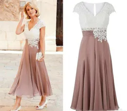 Kleid für die Brautmutter, tiefer V-Ausschnitt, Chiffon, knöchellang, Hochzeitsgastkleid, kurze Ärmel, Spitze, Partykleid für den Bräutigam