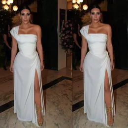 Kim Kardashian Split Evening Wears Chiffon One Shoulder Sexy Prom