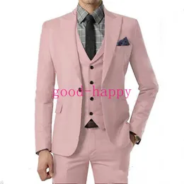 Brand New Groom Tuxedos Rosa Man Bröllop Tuxedos Peak Lapel Slim Fit Men Jacka Blazer Populär 3 Piece Suit (Jacka + Byxor + Tie + Vest) 87