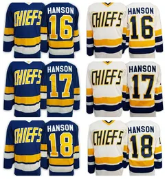 Slap Shot Charlestown CHIEFS Mens 16 Jack HANSON Jerseys 17 Steve HAN ICE Hockey Jersey Embroidery Vintage 18 Jeff HANSON CCM Movie Jersey