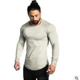 2019 Yeni Mans Yuvarlak Boyun Tasarımcı Spor Salonları Uzun Kollu T-Shirt Slim Fit Moda Pamuk Rahat Spor T-shirt Erkekler Tee Gömlek