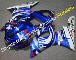 2000 2001 YZF-R1 Cowling Kit för Yamaha YZF YZR1000 R1 00 01 YZFR1 Vit Blå Kroppsarbeten Motorcykel Fairing Set (formsprutning)