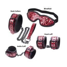 Adult Toys Bondage Red Slave Harness Handcuff Neck Collars Ankle Cuff Restraint Costume Cosplay Necks Connected Dog Chain