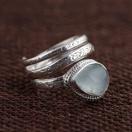 Natural Aquamarine Ring 925 Sterling Silver Snake Rings For Women Adjustable Vintage Thai Silver Gemstone Jewelry Accesorios