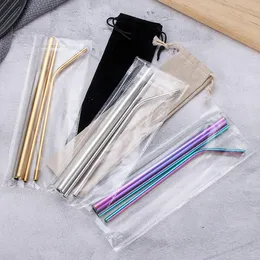 Stainless Steel Straw Set Titanium-plated Colored Metal 304 Color Straight Pipe Bend Drink Giveaway Straw Customization EEA1249-6