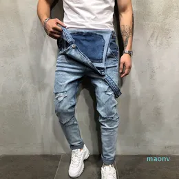 Wholesale-Fashion Mens Ripped Jeans Jumpsuits Street Distressed Hole Denim Bib Overalls for Man Suspender Pants Size M-XXL