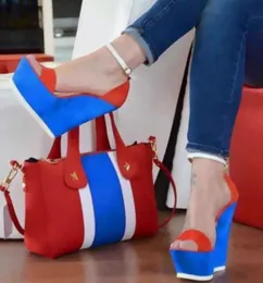 Hot Sale-15cm luxury women shoes red blue high heel platform wedges designer sandals 2018 size 35 to 40