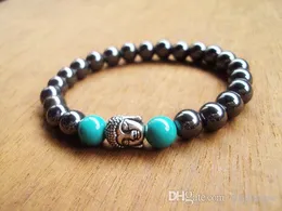 SN0084 8mm Turquoise stone Men Beadwork Buddha Bead bracelets hematite stone bracelet fashion design jewelry free shipping