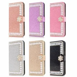 Bow-knot Pearl Diamond Shiny Bling Flip Wallet PU Leather Case Cover For iPhone Xs Max XR 8 7 Samsung S10 Plus A9 2018