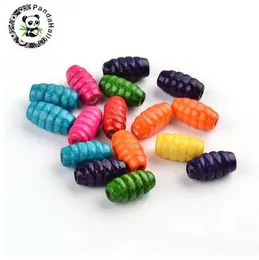 100PCS Mixed Lead Free Oval Wood Beads, Dyed, Beads: 15mm long, 8mm wide, hole 3mm