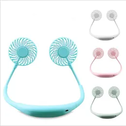 Mini Electronics Fan Portable Hanging Neck Sport Fan Hands Gratis USB Uppladdningsbara Slitbara Nackband Fläktar Lazy Hängande Nackband Leksaker LSK73