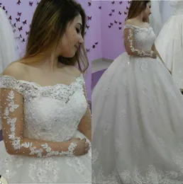 Glamorös Arabisk Dubai Lace Ball Gown Bröllopsklänningar 2020 Långärmade Applikationer Kyrka Formell Brud Bridal Gown Plus Storlek Anpassad