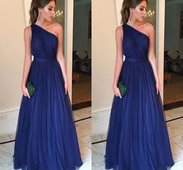 One Shoulder Tulle Party Prom Dresses Pleats Draped Backless Formal Evening Gowns Special Occasion Dress Girls Custom Made Navy Blue