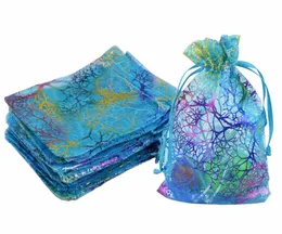 3 Storlek Coralline Organza Drawstring Smycken Förpackning Påsar Party Candy Bröllop Favor Giftväskor Design Sheer med Gilding Pattern