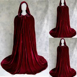 Wine Red Velvet Hooded Cloak Wedding Cape Halloween Wicca Medieval Robe Coat Hot Selling Custom Made