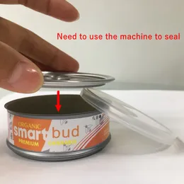 16 Flavors SmartBud máquina selada lata lata de estanho 3.5 grama Smart Bud Frasco Tanque Seco Herb Embalagem de Flores com 15 Sabor Adesivos Lables