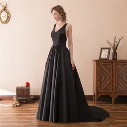 2019 Najnowszy Sexy V-Neck Backless Czarne Suknie Wieczorowe Z Satynowym Bow Plus Size Prom Dress Formal Party Gown Robe de Soiree Al58