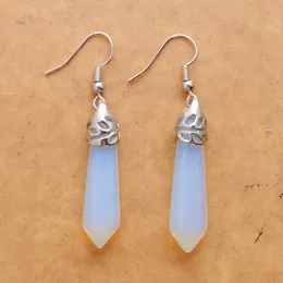 Wojiaer Natural White Opalite Gem Stone Dangle Earrings六角形の尖った女性のためのレイキチャクラビーズR3067