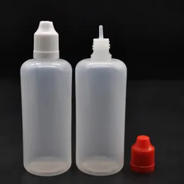 100 ml plast e vätskeflaskor mjuk pe stil tom olje droppar flaskor med barnsäker lockflaskor på marknadsföring