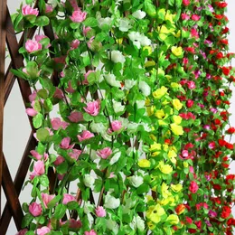 Hot 230cm Fake Silk Roses Konstgjorda Blommor Hem Bröllopsdekoration Hängande Garland Torkade Blommor Fake Leaf Party Supplies 2019