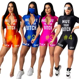 여성 디자이너 Bodysuits Jumpsuits 야외 사이클링 트랙복 브랜드 편지 패션 지퍼 터틀 넥 원피스 반바지 팬 레깅스 D6205