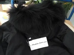 Verkliga bilder Män Furs Parkas Black Raccoon Fur Trim Hoody Mukla Furs Brand Black Rabbit Fur Liner Black Canvas Long Jackor