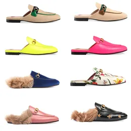 2022 Princetown Moccasins päls tofflor Mules Flats Designer Fashion Loafers High Quality Flat Casual Shoes 40-47 W01 No14