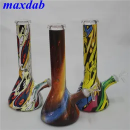 Glass Beaker Bong Dab Rig 11" Tall Heady Water Pipes Bongs hookah watertransfer printing Oil Rigs Bubbler Smoking Pipe quartz banger bowl dabber tool