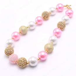 Cute Pink Gold Chunky Beaded Necklace for Kids Handmade