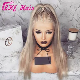 Perruques Blonde Syntetyczna Koronka Front Wig Pre Zieszany z Baby Hair 13 * 4 Brazylijski Proste Koronki Peruki Frontal dla białych / czarnych kobiet