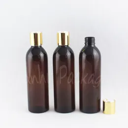 250ML Brown Plastic Bottle With Gold Disc Top Cap , 250CC Lotion / Packaging Bottle , Empty Cosmetic Container